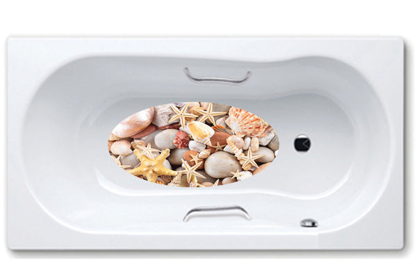 sea,shells,bathtub mat, anti slip,self adhesive,art,full color,shower.