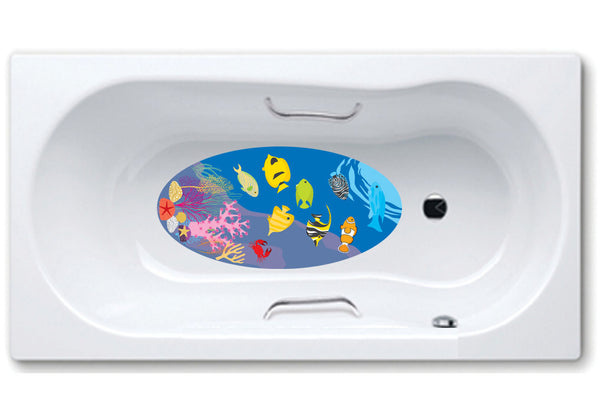 bathtub mat, anti slip,self adhesive,art,full color,shower,coral,reef.