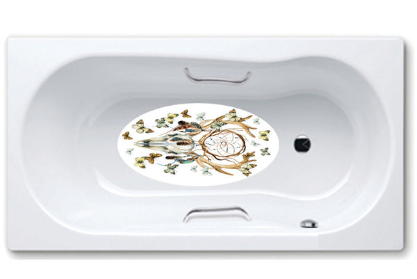 bathtub mat, anti slip,self adhesive,art,full color,shower,skulls,moths.