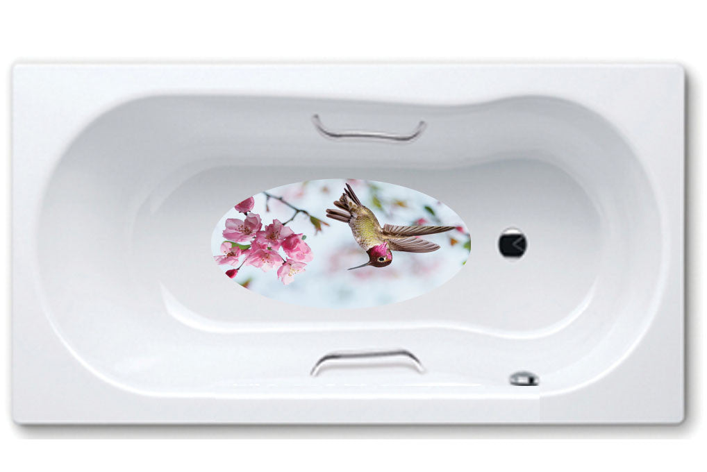 bathtub mat, anti slip,self adhesive,art,full color,shower,bird,humming.
