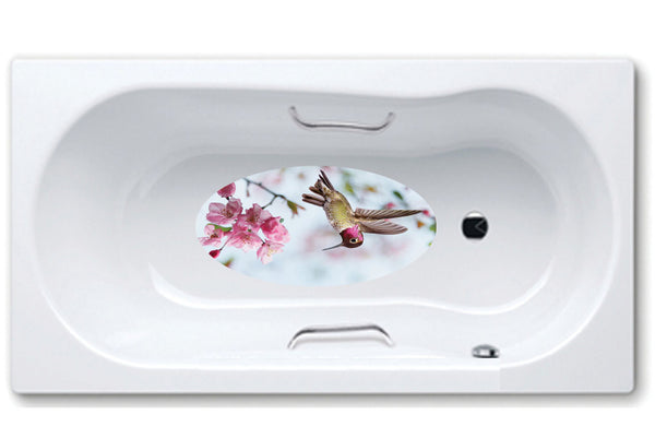 bathtub mat, anti slip,self adhesive,art,full color,shower,bird,humming.