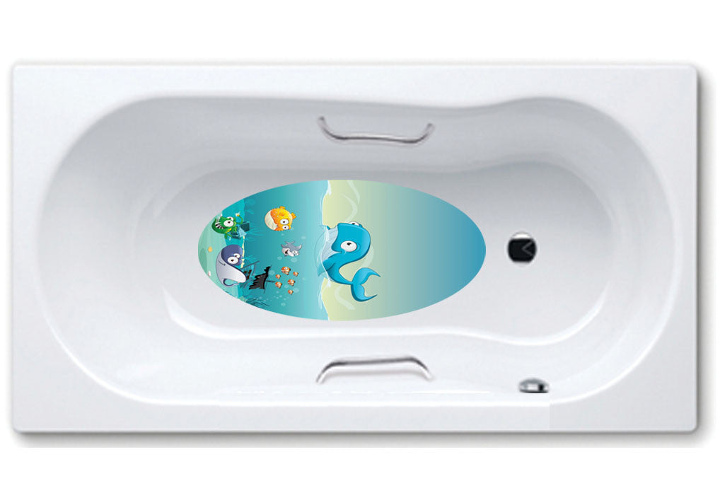 bathtub mat, anti slip,self adhesive,art,full color,shower,sea,fish,kids.