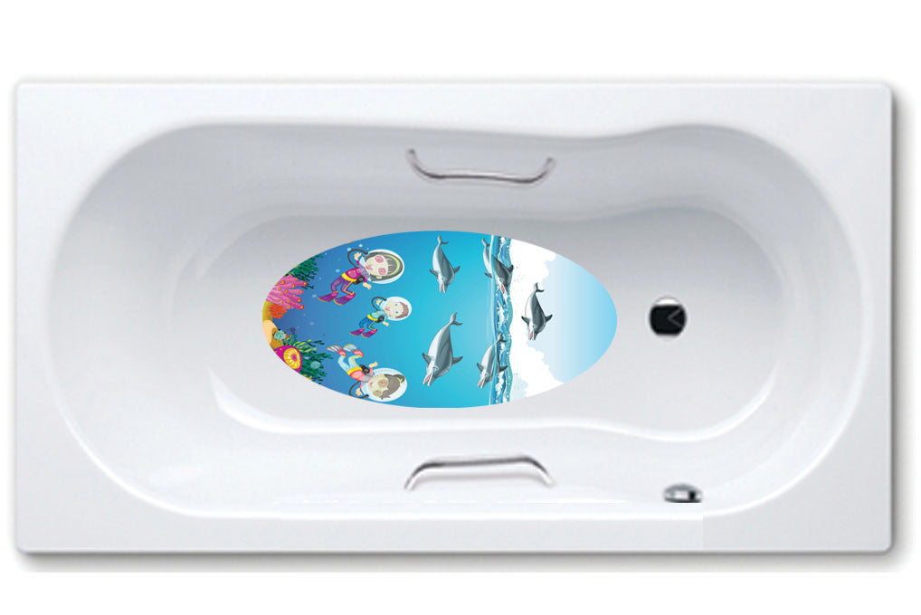  dolphin,bathtub mat, anti slip,self adhesive,art,full color,shower.