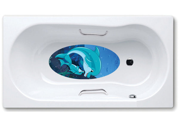 dolphin,mom,baby,bathtub mat, anti slip,self adhesive,art,full color,shower.